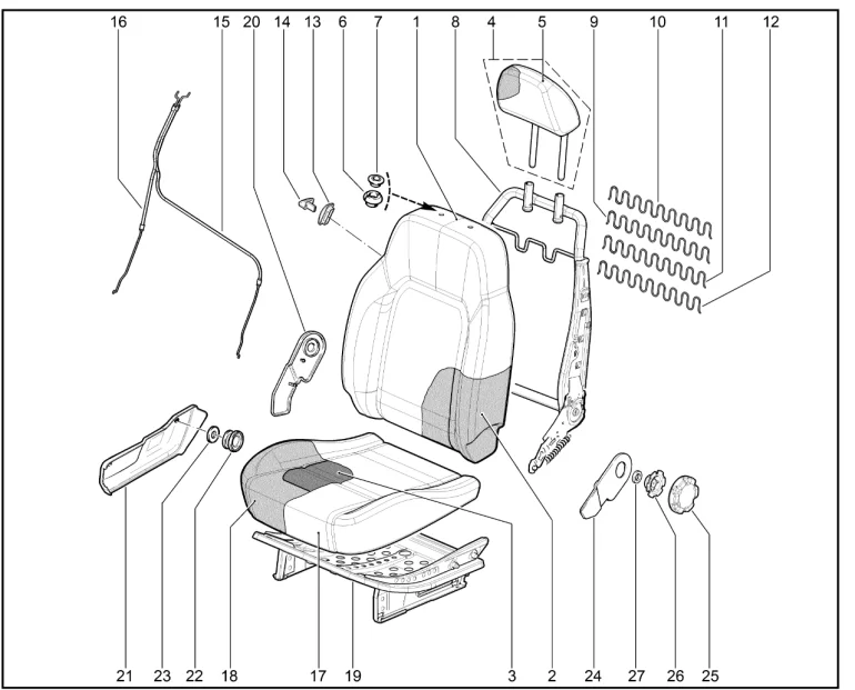 Каркас сиденья пассажира, набивки, обивки (21214 М6.1)