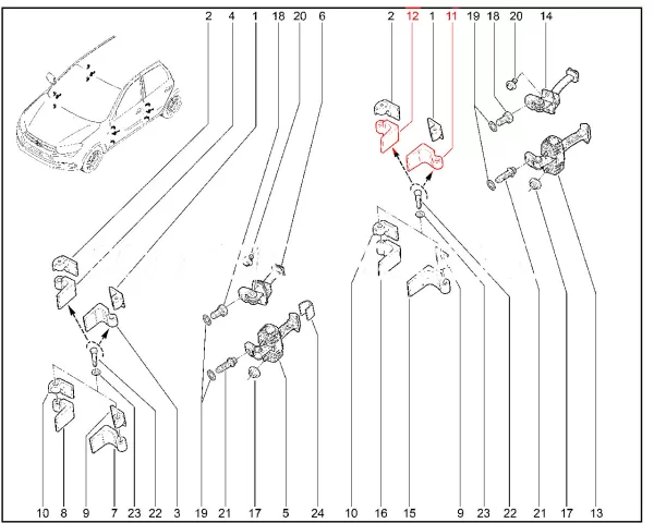 Звено неподвижное петли задней двери верхнее для Lada Granta, Kalina
