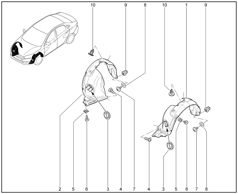 Щитки арок передних колес (пластиковые)