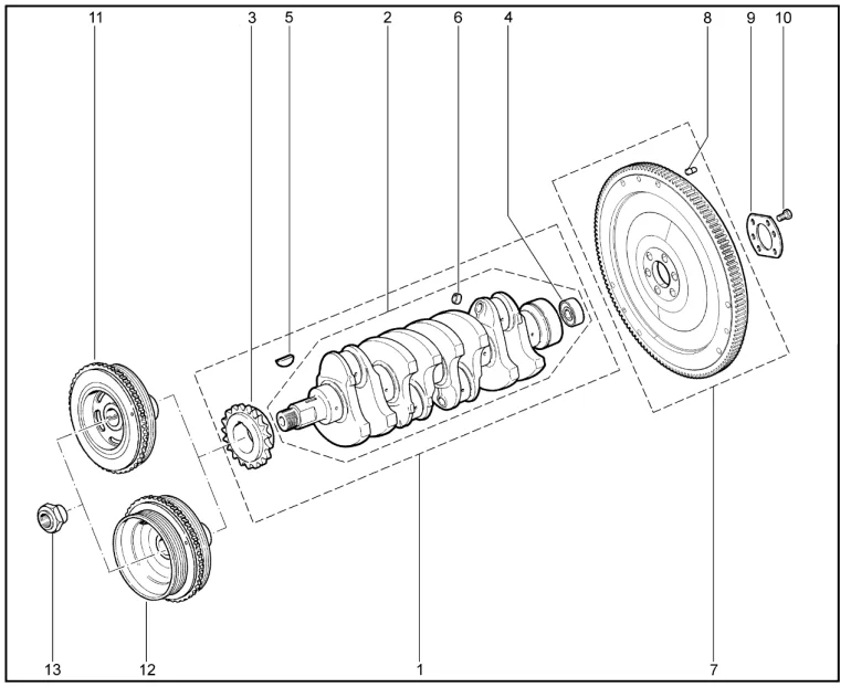 Вал коленчатый, маховик (дв.1,7л. - P3N)(XGM)