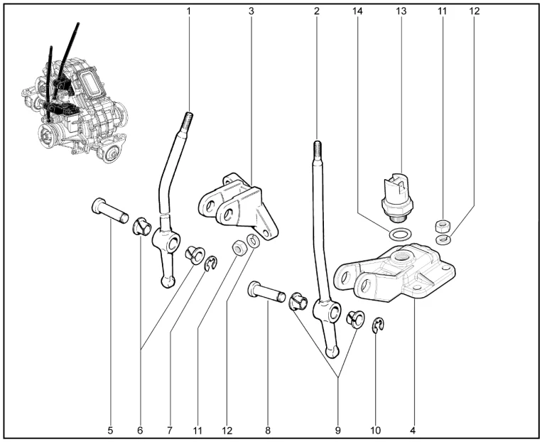 Рычаги управления раздаточной коробки