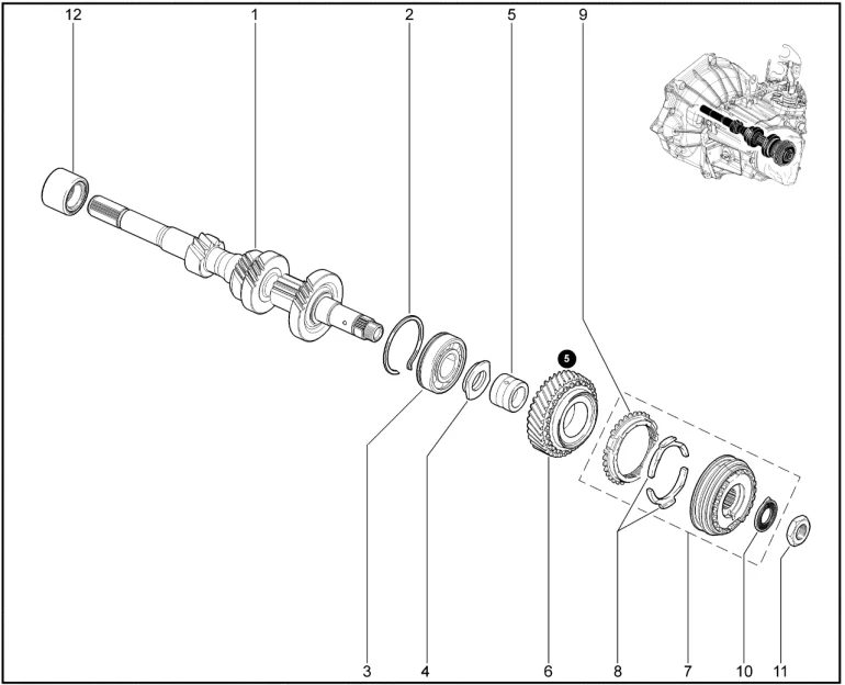 Вал коробки передач первичный