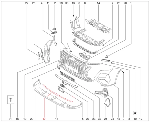 Накладка декоративная переднего бампера для XCITE X-Cross 8, Chery Tiggo 8 Pro