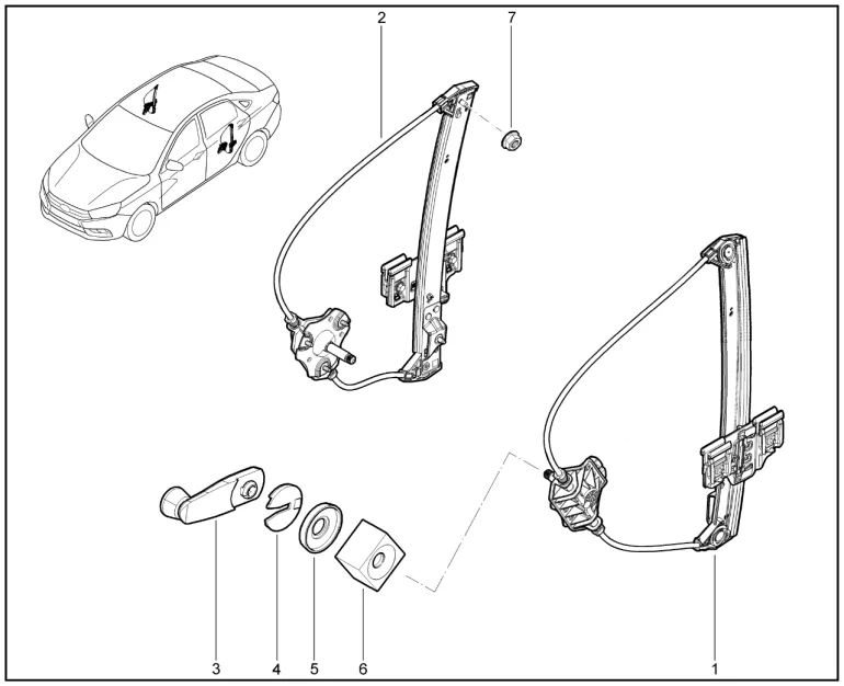 Механические стеклоподъемники задних дверей