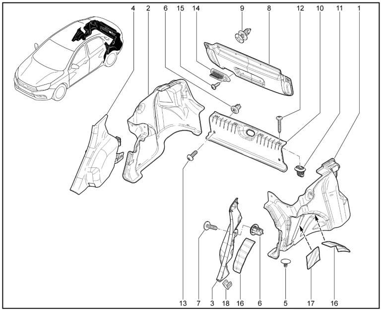 Обивки арки боковины, крышки багажника (седан)