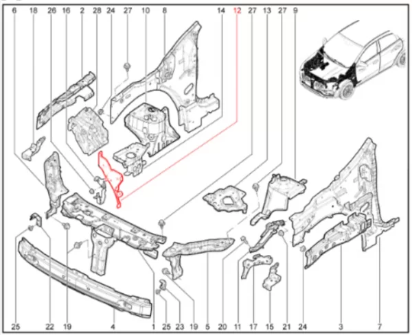 Соединительный элемент брызговика и переднего лонжерона для Lada Iskra