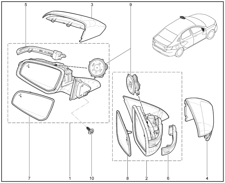 Зеркала заднего вида наружные складные