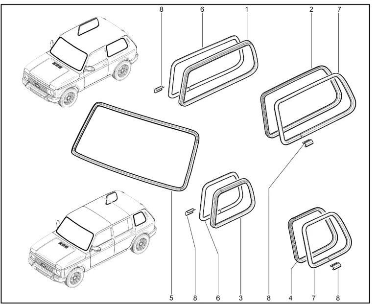 Уплотнители ветрового стекла и стекла окна боковины