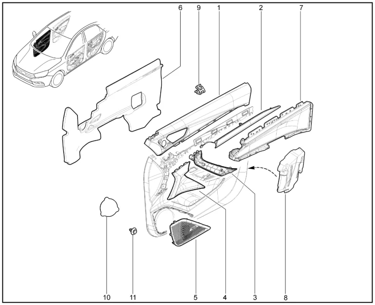 Обивка передней правой двери (FL)