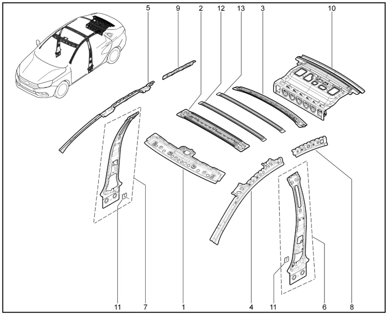 Элементы кузова внутренние (седан)