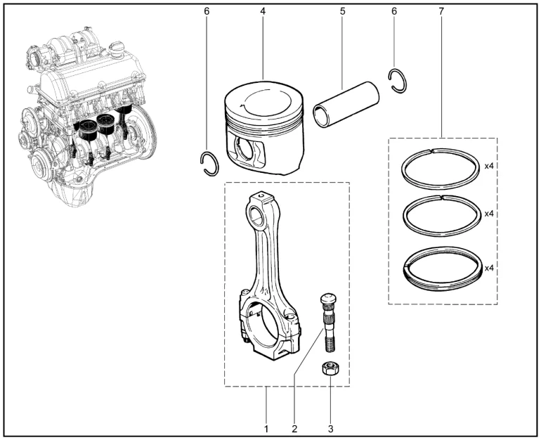 Поршень и шатун (дв.1,7л. - P3N)