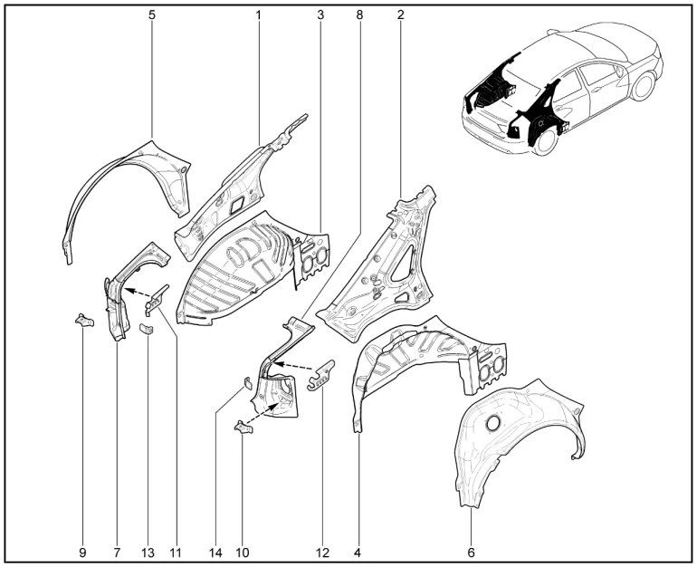 Панели боковины задние внутренние (седан)(деталировка)