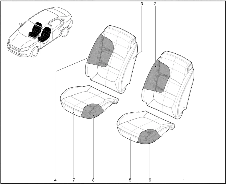 Обивки, набивки передних сидений