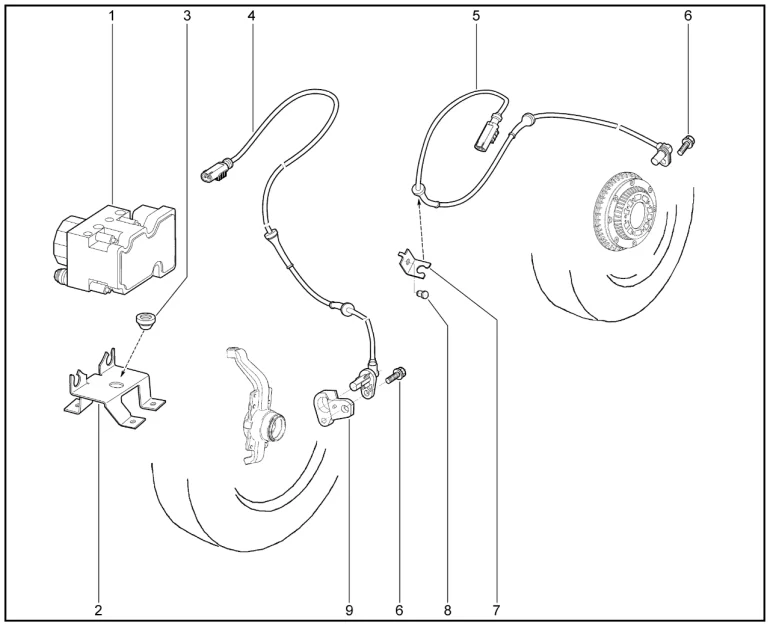 Гидроагрегат ABS и датчики скорости колес