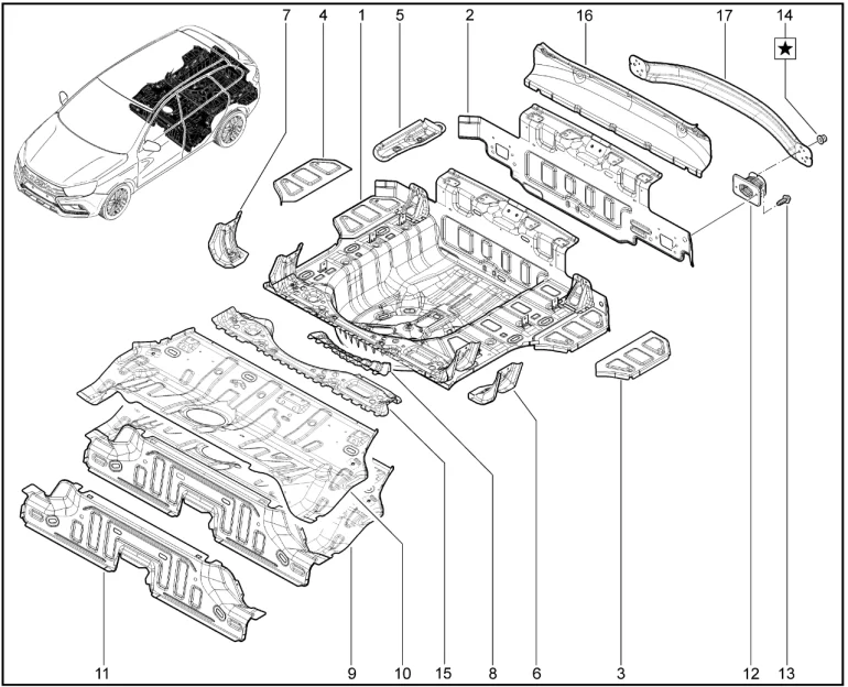 Элементы кузова нижние задние (универсал)