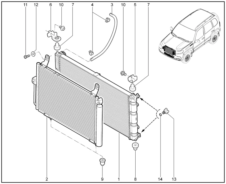 Радиатор охлаждения двигателя, конденсатор