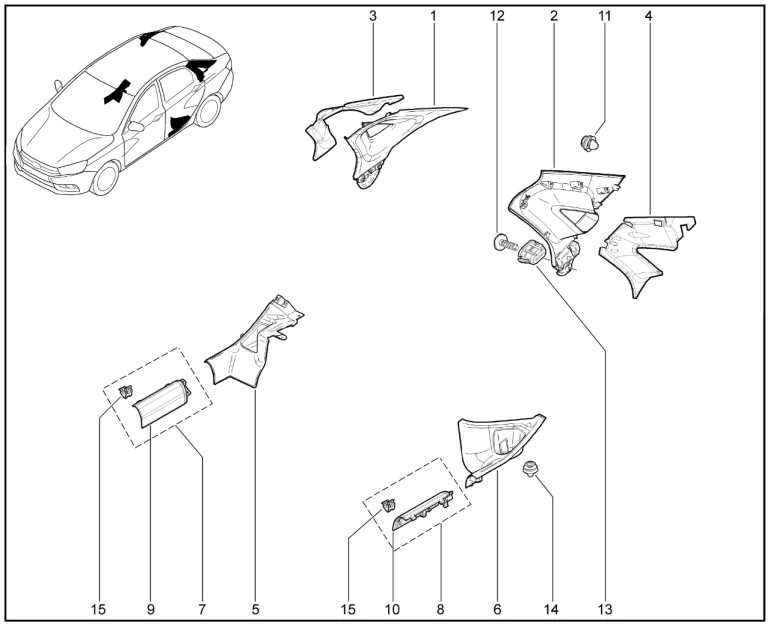 Обивки задних стоек (седан)