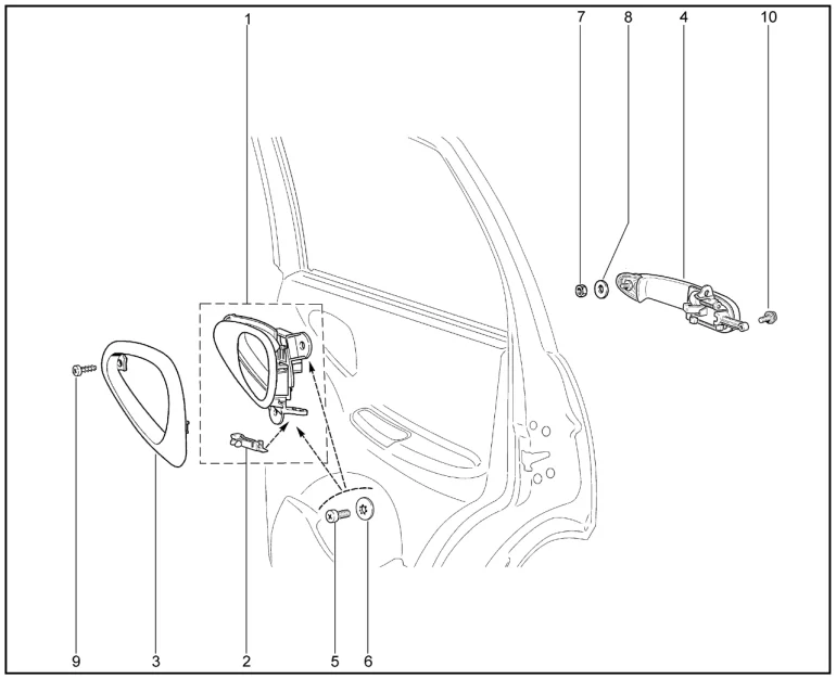 Ручки дверей наружные, внутренние задние