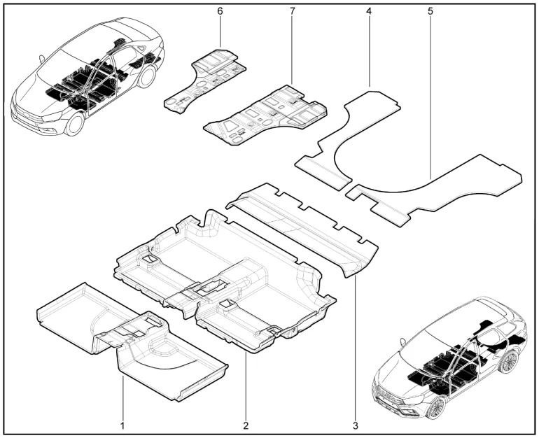 Обивки шумоизоляционные нижние (седан, универсал)
