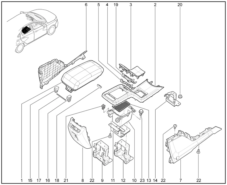 Облицовка тоннеля пола задняя с подлокотником