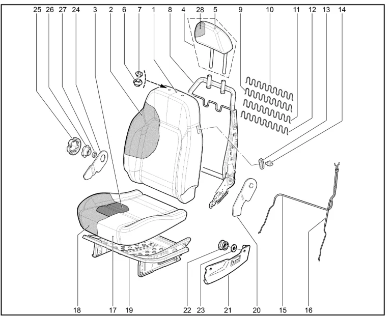 Каркас сиденья водителя, набивки, обивки (21214 М6.1)
