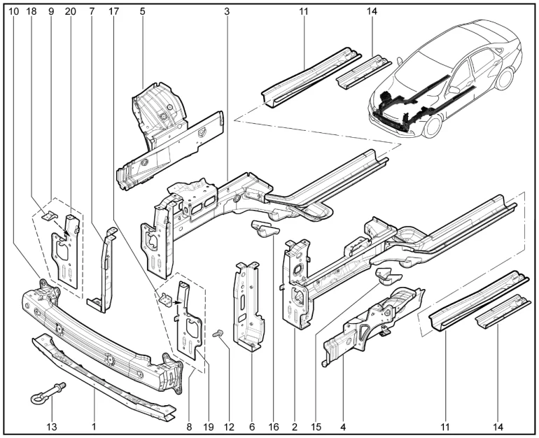 Элементы кузова нижние передние