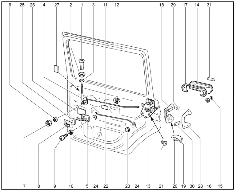Замки дверей задних, ручки дверей