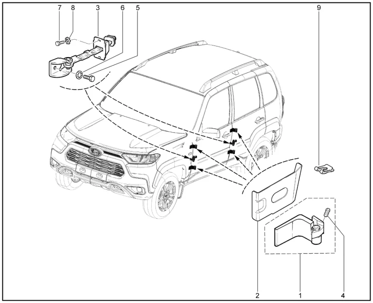 Петли дверей, ограничители дверей