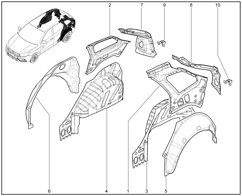 Панели боковины задние внутренние (универсал)(деталировка)