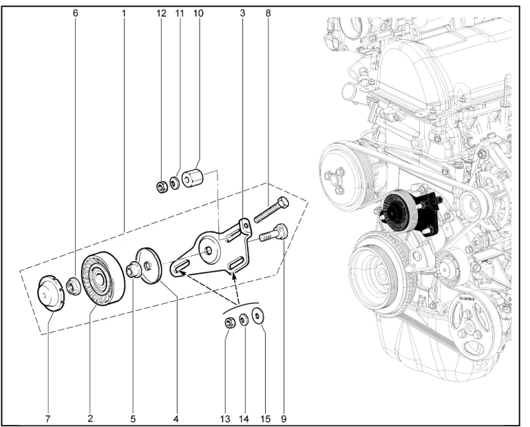 Механизм натяжения ремня привода вспомогательных агрегатов (дв.1,7л. - P3N)