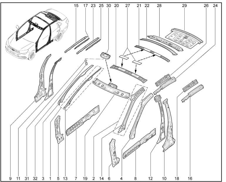 Элементы кузова внутренние (седан, лифтбек) (FL) с 30.07.2018
