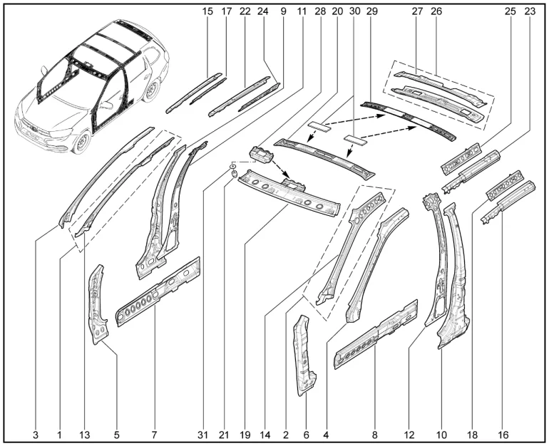 Элементы кузова внутренние (хэтчбек, универсал)