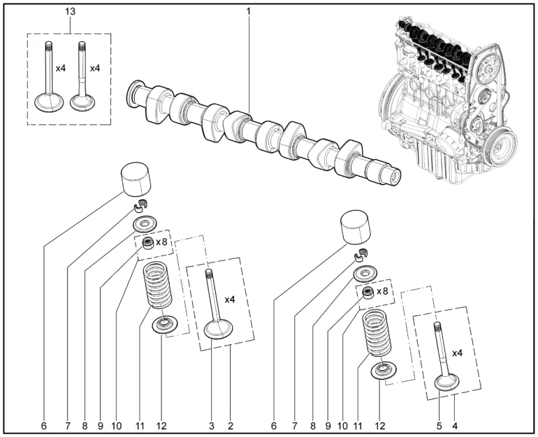 Распредвал, клапаны (дв. 11182,11184)