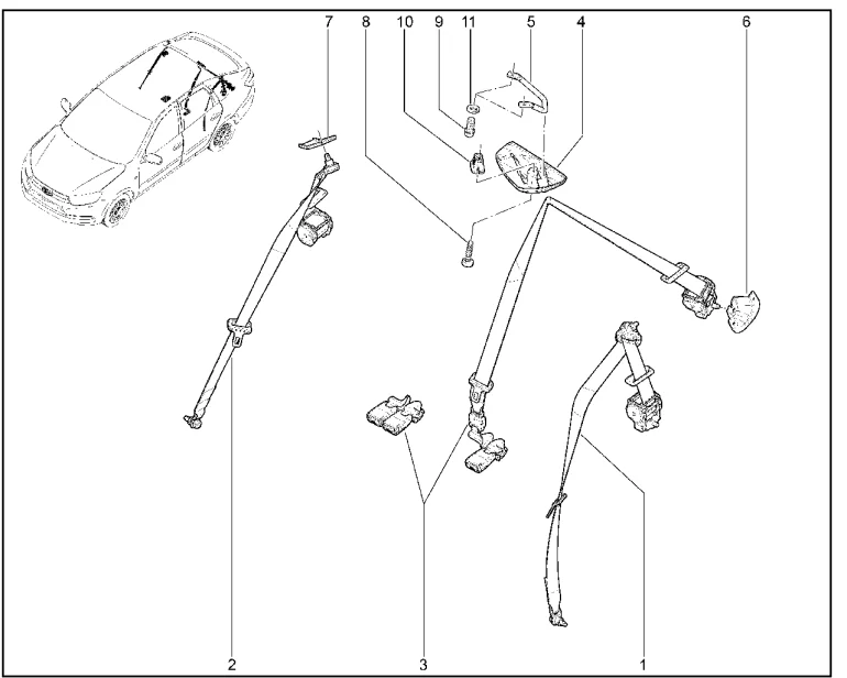 Ремни безопасности задние (лифтбек до 11.2019)