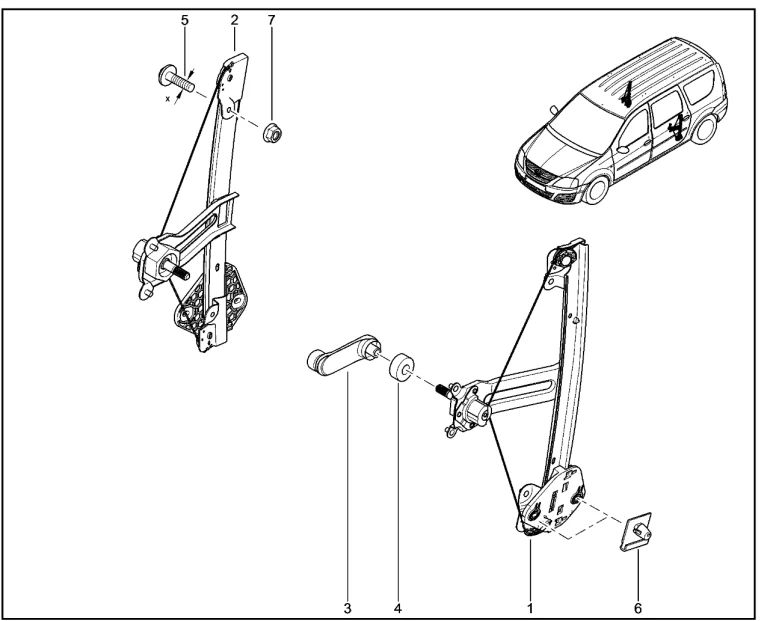 Механические стеклоподъемники задних дверей