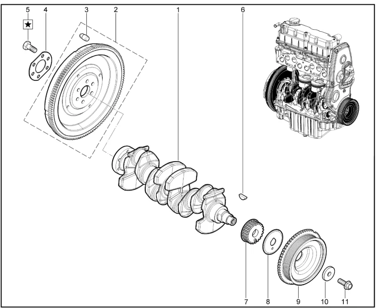 Вал коленчатый, маховик (P3M-11182)