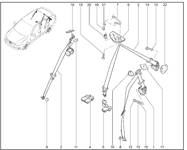 Ремни безопасности задние (лифтбек)