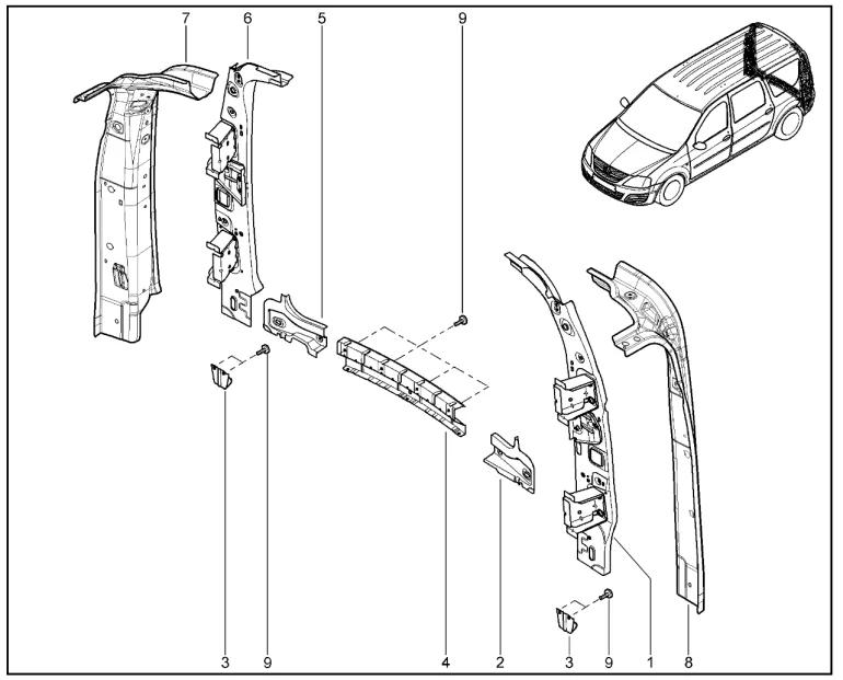 Каркас заднего проема дверей