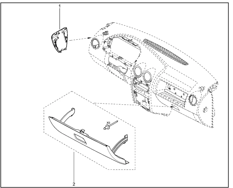 Крышки монтажного блока и вещевого ящика