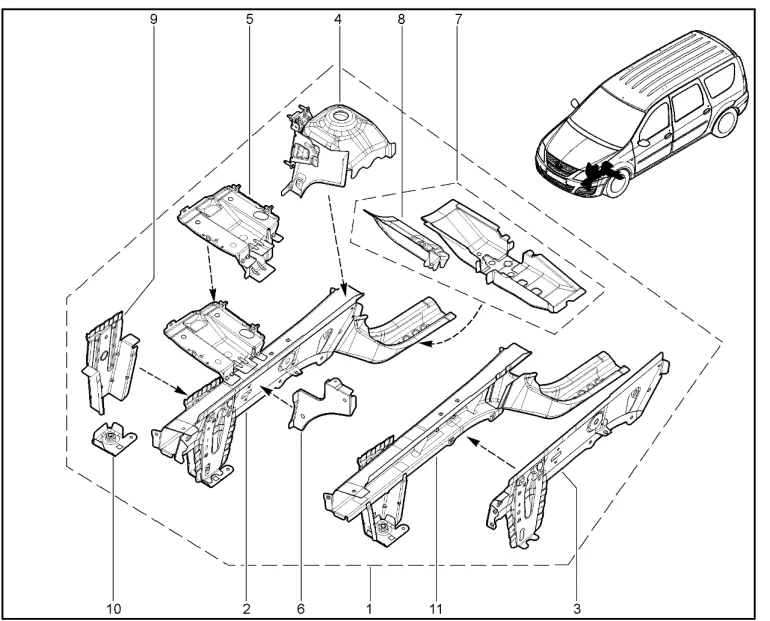 Брызговик с лонжероном левый (двигатель VAZ)