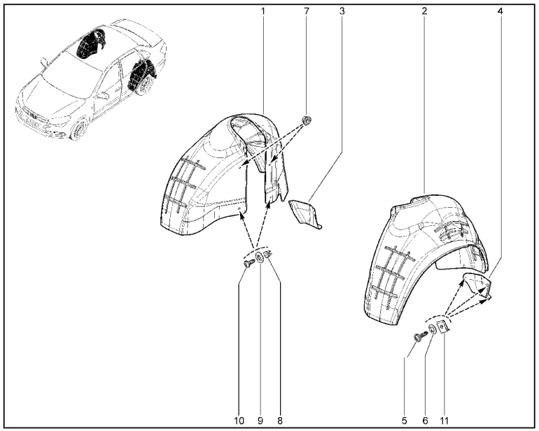 Щитки арок задних колес (седан, лифтбек)