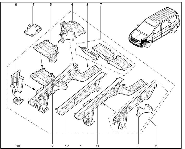 Брызговик с лонжероном левый (FL)