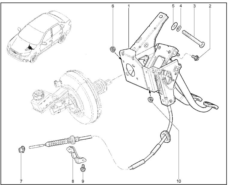 Блок педалей сцепления и тормоза (авто. с механической КПП)