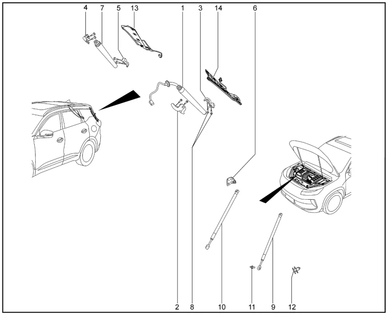 Газовый упор капота и двери багажника для XCITE X-Cross 7, Chery Tiggo 7 Pro