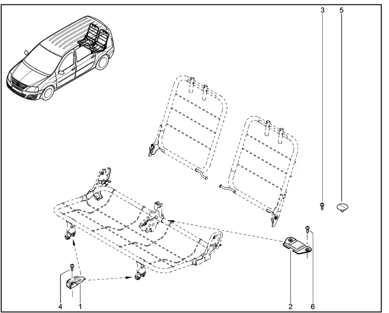 Крепление каркаса сидений третьего ряда