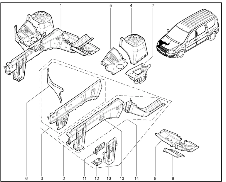 Брызговик с лонжероном правый (FL)