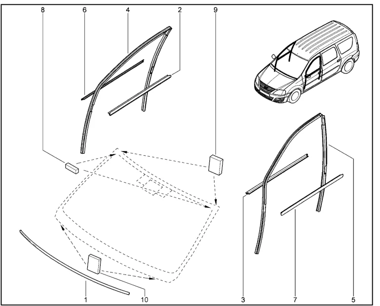 Уплотнители стекла передних дверей