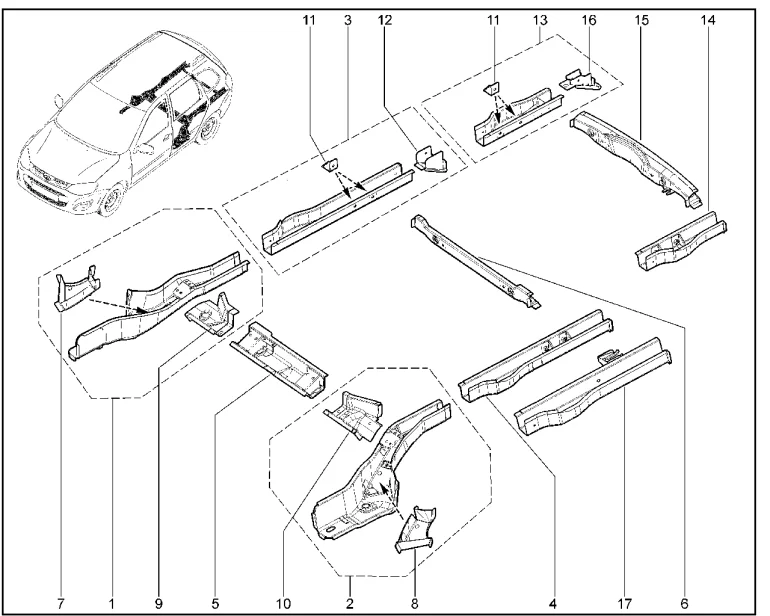 Элементы кузова нижние задние (хэтчбек, универсал)
