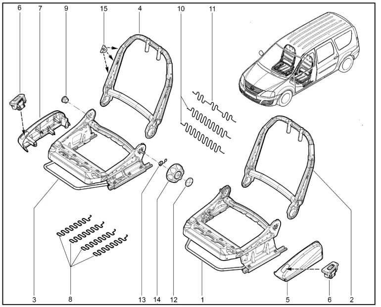 Каркас сиденья водителя и пассажира (без высотной регулировки)