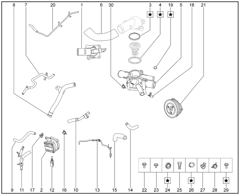 Термостат, насос водяной для XCITE X-Cross 7, Chery Tiggo 7 Pro